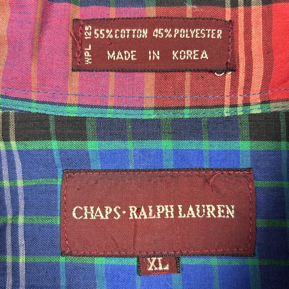 VTG Chaps Ralph Lauren Shirt Mens XL Multi Plaid Button Down Long Sleeve 80s 90s - Picture 5 of 11